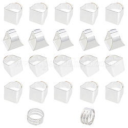 Anillos de dedo de latón cuadrados élite pandahall, anillos de banda ancha, con anillos de latón, asistente herramienta, Platino y plata, 22 unidades / caja
