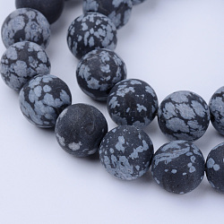 Chapelets de perles de flocon de neige en obsidienne naturelle, mat, ronde, 6~6.5mm, Trou: 1mm, Environ 63 pcs/chapelet, 15.5 pouce