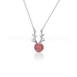 Corno di cervo con ciondolo tondo in quarzo rosa imitazione per donna ragazza, 925 collana pendente in argento sterling, roso, platino
