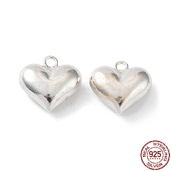 925 Sterling Silver Charms, Heart, Silver, 11x11.5x4.5mm, Hole: 1.4mm