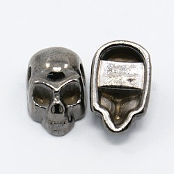 Halloween Ornaments Findings Alloy Skull Beads, Gunmetal, 11x7x5mm, Hole: 2.5mm