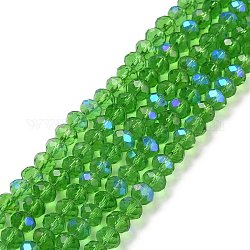 FilI di perline in vetro placcato, mezzo arcobaleno placcato, sfaccettato, rondelle, verde mare medio, 4x3mm, Foro: 0.4 mm, circa 123~127pcs/filo, 16.5~16.9 pollice (42~43 cm)