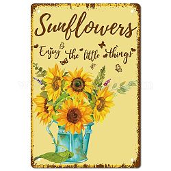 Plakat aus Weißblech, vertikal, für die wanddekoration zu hause, Rechteck mit Wort genieße die kleinen Dinge, Sonnenblumenmuster, 300x200x0.5 mm