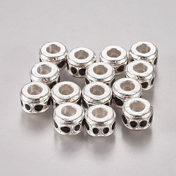 Alloy European Style Beads, with Enamel, Large Hole Beads, Lead Free and Cadmium Free, Column, Silver Color Plated, Size: about 10mm in diameter, 7mm thick, hole: 4.5mm