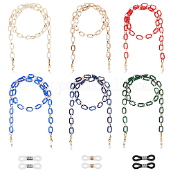 Eyeglasses Chains, Neck Strap for Eyeglasses, with Imitation Gemstone Style Acrylic & Aluminium Paperclip Chains, Alloy Lobster Claw Clasps and Rubber Loop Ends, Mixed Color, Eyeglasses Chains: 29.25 inch(74.3cm), 6pcs/set, Eyeglass Holders: 20x5mm, 40pcs/set