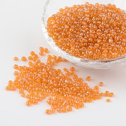 Perline semi di vetro, lucentezza di colori trasparenti, tondo, arancione, misura:circa3mm di diametro, Foro: 1 mm, circa 1097pcs/50g