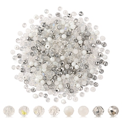 500 pezzo di perle di vetro opaco elettrolitico, mezzo arcobaleno placcato, sfaccettato, rondelle, bianco, 4x3mm, Foro: 0.4 mm