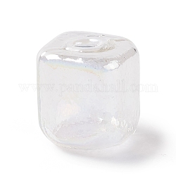 手作り吹きガラス瓶  ガラスバイアルペンダント作り用  正方形  クリアAB  16~16.5x14~15x14~14.5mm  穴：3.5~6mm