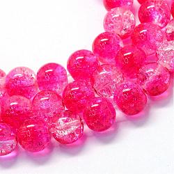 Backen gemalt transparent Knistern Glas runden Perle Stränge, tief rosa, 8.5~9 mm, Bohrung: 1.5 mm, ca. 105 Stk. / Strang, 31.8 Zoll
