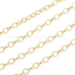 Brass Cable Chain, Soldered, with Spool, Flat Oval, for Jewelry Making, Real 18K Gold Plated, Link: 7x5x1.5mm, about 16.4 Feet(5m)/roll