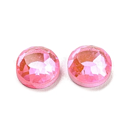 Cabochons di vetro, schiena piatta e posteriore placcato, sfaccettato, mezzo tondo, perla rosa, 10x4.5mm