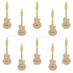 10Pcs Eco-Friendly Brass Micro Pave Cubic Zirconia Pendants, Long-Lasting Plated, Lead Free & Cadmium Free & Nickel Free, Real 18K Gold Plated, Guitar, Clear, 27.5x9.5x2mm, Jump Ring: 5x0.5mm, 3mm Inner Diameter