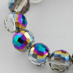 Chapelets de perles en verre électroplaqué, multi-couleur plaquée, facette, ronde, colorées, 6mm, Trou: 1mm, Environ 72 pcs/chapelet, 15 pouce