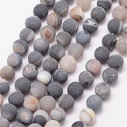 Natural Druzy Geode Agate Bead Strands, Frosted, Round, Dyed & Heated, Grade A, Gray, 8mm, Hole: 1mm, about 47pcs/strand, 15 inch