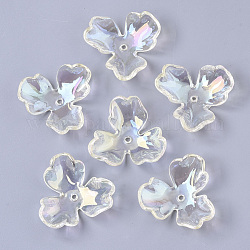 Tapas de abalorios de acrílico transparentes, color de ab chapado, 3-pétalo de flor, claro ab, 36x39x11mm, agujero: 2.2 mm