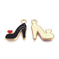 Ciondoli stiletti in lega, con smalto, scarpe col tacco alto, con il cuore, oro chiaro, nero, 16x14x2mm, Foro: 2 mm