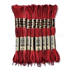 10 écheveau de fil à broder en polyester 6 épaisseurs, fils de point de croix, segment teint, rouge foncé, 0.5mm, environ 8.75 yards (8 m)/écheveau