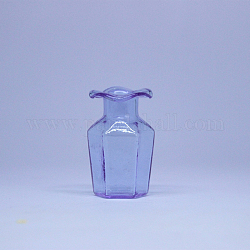 Ornements miniatures de vase en verre à haute teneur en borosilicate, accessoires de maison de poupée de jardin paysager micro, faire semblant de décorations d'accessoires, avec bord ondulé, support violet, 25x40mm