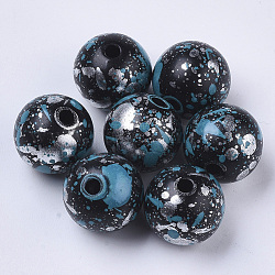 Sprühen gemalte Acrylperlen-Spitzlackiert, Runde, Preußischblau, 12x11 mm, Bohrung: 2 mm, ca. 520 Stk. / 500 g.