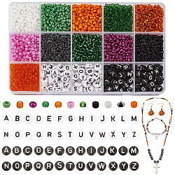Pandahall elite bricolage perles fabrication de bijoux kit de recherche, comprenant 143 g de graines de verre et 200 perles de lettres en acrylique, couleur mixte, 3~7x3~4mm, Trou: 1mm