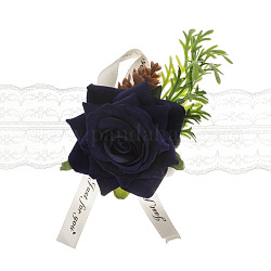 Corsage da polso rosa imitazione panno di seta, fiore a mano per sposa o damigella d'onore, matrimonio, decorazioni per feste, blu di Prussia, 80x80mm