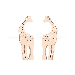 304 boucles d'oreilles clous girafe évidées en acier inoxydable, boucles d'oreilles asymétriques pour femmes, or rose, 10x4mm