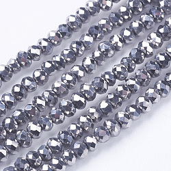 Electroplate Glass Beads Strands, Full Silver Plated, Faceted, Rondelle, Silver, 2.5x2mm, Hole: 1mm, about 190~195pcs/strand, 17.5 inch