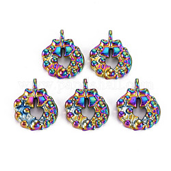 Rainbow Color Alloy Pendants, Cadmium Free & Nickel Free & Lead Free, Christmas Wreath with Bowknot, 21x16.5x3mm, Hole: 2mm