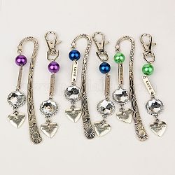 Set di gioielli in stile tibetano per san valentino: segnalibri / forcine e portachiavi, con perline di perle in vetro, cabochon strass acrilico e ganci girevoli in lega, colore misto, 128mm, 120mm