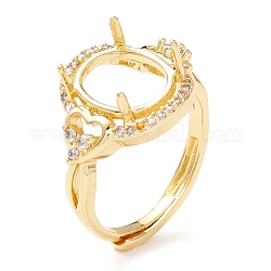 Componentes de anillo ajustable de circonita cúbica de latón, Ajustes de anillo de punta de 4 garra, Plateado de larga duración, sin plomo y cadmio, oval, dorado, Bandeja: 10x8 mm, 3mm, nosotros tamaño 8 1/2 (18.5 mm)