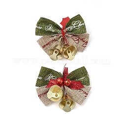 Accessori natalizi con fiocco in poliestere, con campana di ferro, reperti in pvc, oro, kaki scuro, 47~48x52x13.5mm