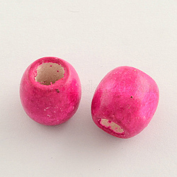Dyed Natural Maple Wood Beads, Barrel, Lead Free, Deep Pink, 16x16~17mm, Hole: 8mm, about 676pcs/1000g