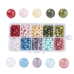 Perles de jade naturelles 10 couleurs, ronde, 6mm, Trou: 0.8~1mm, à propos 50pcs / couleur, 500 pcs / boîte