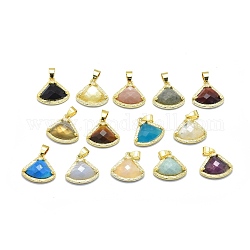 Natural & Synthetic Mixed Stone Pendants, with Brass Findings, Triangle, Faceted, Golden, 17.5x19x6.5mm, Hole: 3.5x5mm