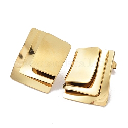Ion Plating(IP) 304 Stainless Steel Stud Earrings, Manual Polished, Punk Style Stacking Rectangle Ear Studs, Golden, 23x18.5mm