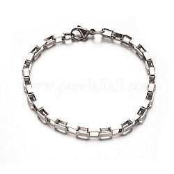 304 Stainless Steel Box Chain Bracelets, with Lobster Claw Clasps, Stainless Steel Color, 8-1/2 inch(215mm), 6~7x4x2mm