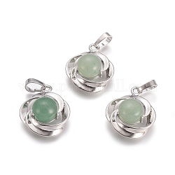 Natural Green Aventurine Pendants, with Platinum Tone Brass Findings, Flower, 24x19.4x9.8mm, Hole: 6x3.5mm