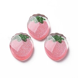 Cabochons transparents en résine époxy, avec de la poudre de paillettes, fraise, corail lumière, 22x18x7mm