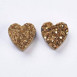 Branelli di agata naturale di druzy dell'elettrodo, cuore, oro placcato, 9~10x9~10x5~7mm, Foro: 1~2 mm