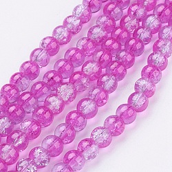 Chapelets de perles en verre craquelé peints à la bombe, ronde, deux tons, rose foncé, 6mm, Trou: 1.3~1.6mm, Environ 133 pcs/chapelet, 31.4 pouce