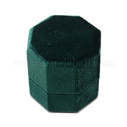 Cajas de anillos de pareja de terciopelo, hexágono, verde oscuro, 4.9x4.9x5.15 cm