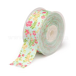 Floral Single-sided Printed Polyester Grosgrain Ribbons, Light Cyan, 1-1/2 inch(38mm), about 100yards/roll(91.44m/roll)