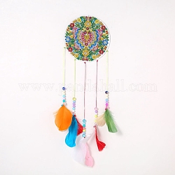 DIY Diamond Painting Hanging Woven Net/Web with Feather Pendant Kits, Including Acrylic Plate, Pen, Tray, Feather and Bells, Wind Chime Crafts for Home Decor, Butterfly Pattern, 400x146mm