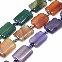 Chapelets de perles d'agate naturelle, teints et chauffée, rectangle, couleur mixte, 25~26x17~18x4~7mm, Trou: 2~2.5mm, Environ 12 pcs/chapelet, 15.3 pouce ~ 15.7 pouces (39~40 cm)