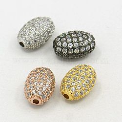Messing Mikro ebnen Zirkonia Perlen, Oval, Mischfarbe, 10x7x5.5 mm, Bohrung: 1 mm
