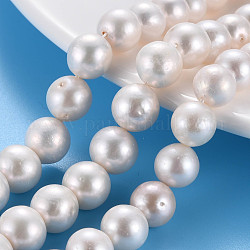 Natural Keshi Pearl Beads Strands, Cultured Freshwater Pearl, Round, Seashell Color, 8~10x8~10mm, Hole: 0.7mm, about 38~40pcs/strand, 14.96 inch(38cm)