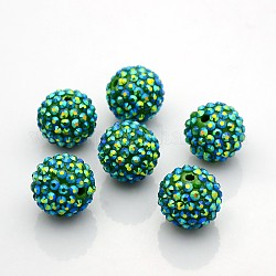 Perline resina palla rhinestone bubblegum, ab colore, tondo, verde mare medio, 20x18mm, foro : about 2.5mm