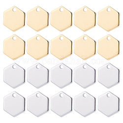 BENECREAT 2 Colors Brass Charms, Long-Lasting Plated, Nickel Free, Hexagon, Platinum & Golden, 9x8x0.8mm, Hole: 1mm, 20pcs/color, 40pcs/box