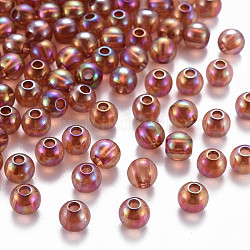 Abalorios de acrílico transparentes, color de ab chapado, redondo, chocolate, 6x5mm, agujero: 1.8 mm, aproximamente 4400 unidades / 500 g