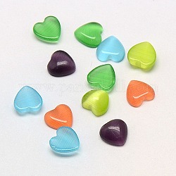 Cat Eye Cabochons, Heart, Mixed Color, 8x8x2.5mm